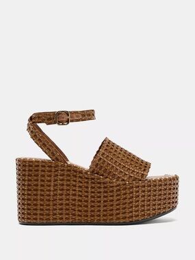 Zara Brown Braided Ankle-Strap Platform Sandals
